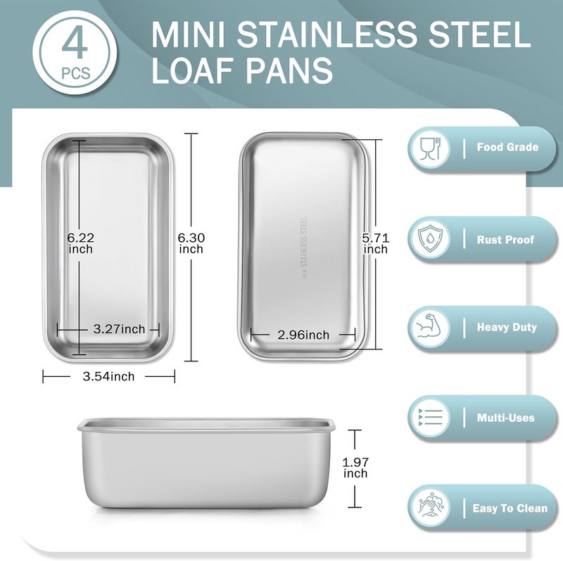 TeamFar Mini Loaf Pan, 4 PCS Stainless Steel Loaf Pans for Baking Bread, 6.3 x 3.5 Inch Bread Baking Pan for Homemade Bread, Meatloaf, Cake and Brownies, Non-Toxic, Oven & Dishwasher Safe - Image 2